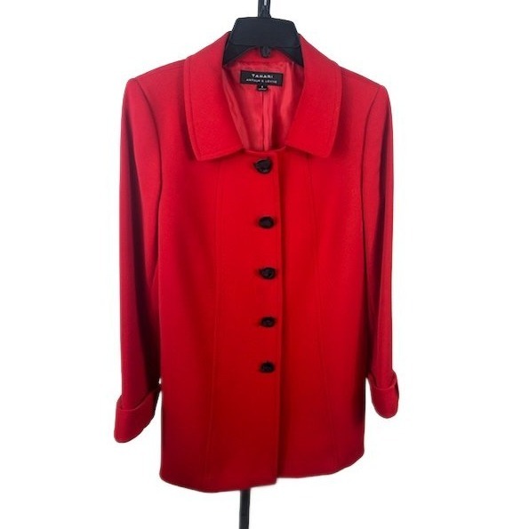 Tahari Arthur Levine Red Button Front Blazer Jacket Size 8